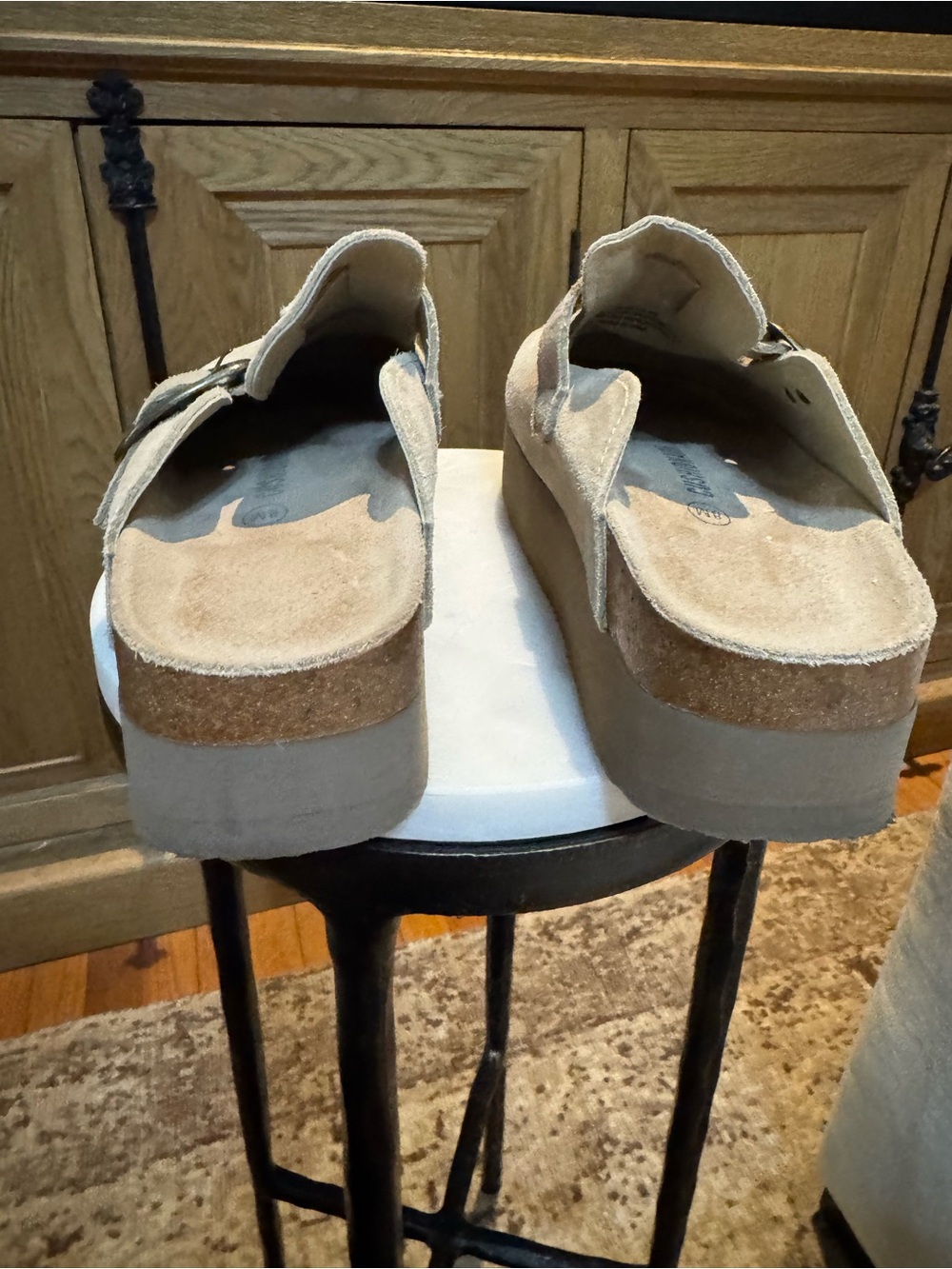 Women’s Suede Platform Clog Mule in Beige with Buckle - Picture 5 of 6